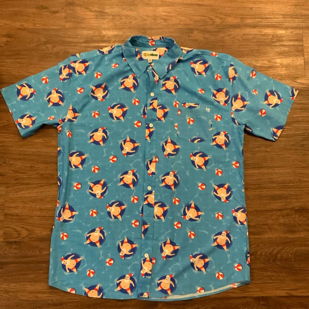 Tipsy Elves Santa Pool Party AOP Button Up Shirt XXL Summer Beach